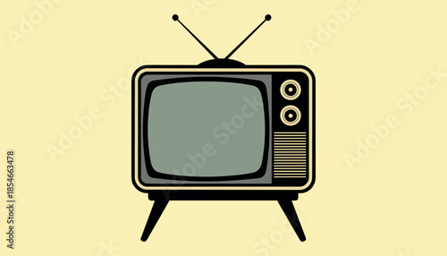 Retro television set with antennae and dials on yellow background vintage tv old tv set