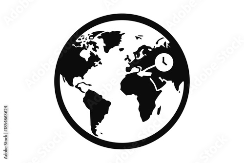 world map circle clock vector icon