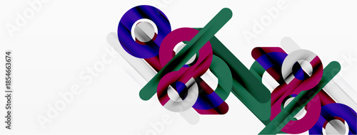 Abstract design features colorful, overlapping ribbons. Shapes create dynamic composition, modern aesthetic. White background emphasizes vibrant hues.