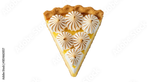 Delicious lemon meringue pie slice isolated PNG, classic dessert with toasted meringue topping on transparent background