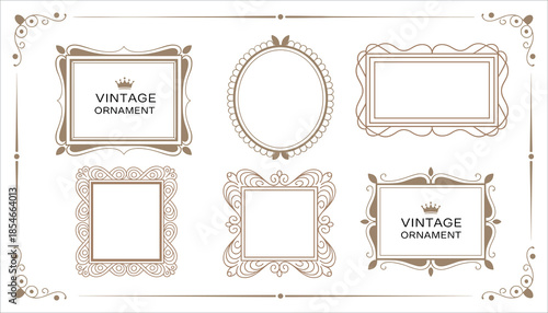 Vintage ornamental frames with floral patterns and crowns