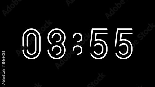Countdown digital timer from 9 minute to 8 minute on black background suitable for time management, productivity, deadlines, presentations