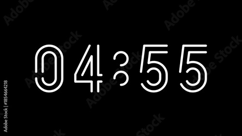Countdown digital timer from 5 minute to 4 minute on black background suitable for time management, productivity, deadlines, presentations