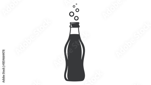 Minimalist Soda Bottle Silhouette with Bubbles Icon
