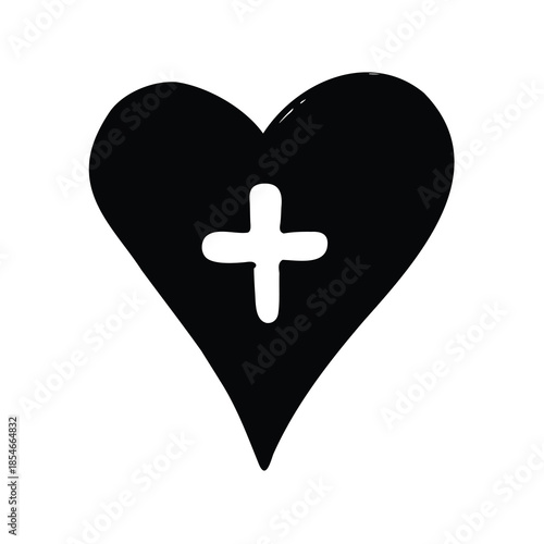 Black Heart with White Plus Symbol Illustration for healthcare or love concept