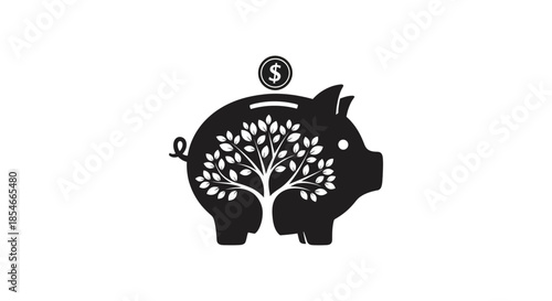 Conceptual piggy bank with tree inside representing financial growth and investment for future