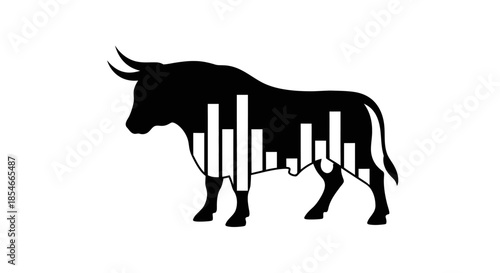 Bull market financial concept with bull silhouette and stock market graph illustration