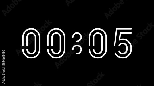 10 second digital countdown timer with thin outline typography on a black background. Clean and modern design suitable for time management, productivity, deadlines, presentations