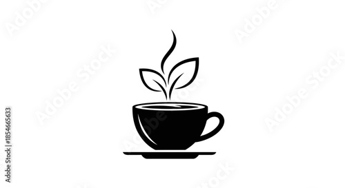 Minimalist herbal tea cup vector illustration with leaves representing freshness and natural