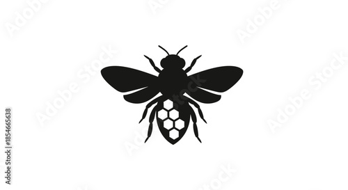 Elegant black and white illustration of a bee icon with honeycomb pattern on body