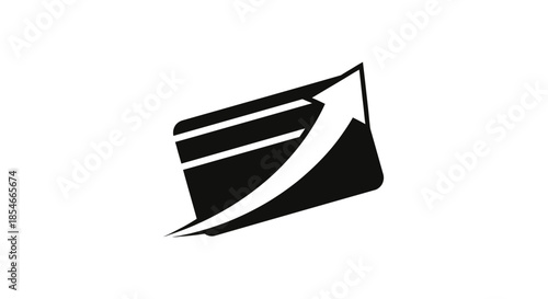 Black and white minimalist graphic illustration of a credit card rising arrow concept idea