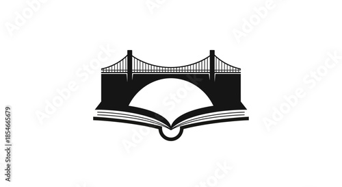 Conceptual bridge over a book, a fusion of knowledge architecture symbol modern design