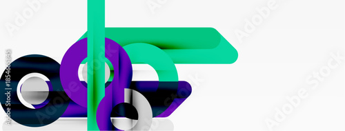 Abstract shapes overlap, creating dynamic composition. Vibrant colorsteal, purple, navyoffer modern aesthetic. Minimalist design emphasizes form.