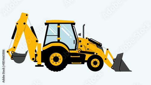 Detailed illustration of a yellow backhoe loader, ideal for construction projects and industrial use