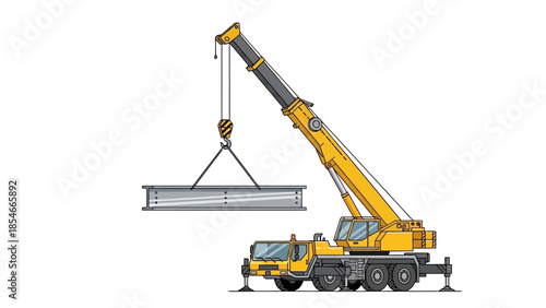 Heavy Duty Crane Lifting a Steel Beam Construction Site Illustration