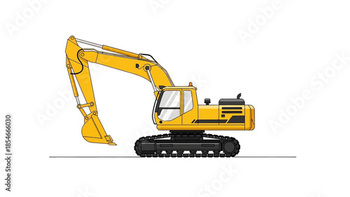 Yellow Excavator Illustration Detailed view of a construction machine, ready for heavy-duty earthmoving work
