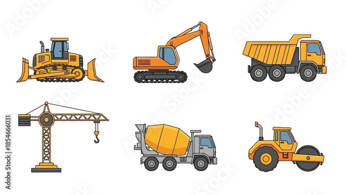 Construction Vehicles Collection of Illustrated Heavy Machinery for Building Projects