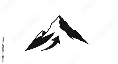 Conceptual mountain peak silhouette with an upward arrow symbolizing growth and success