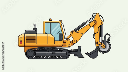Illustration of a Yellow Excavator Construction Equipment for Earthmoving and Mining
