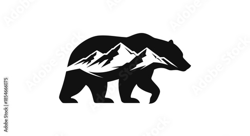 Bear Silhouette with Mountain Landscape: A Symbolic Representation of Nature's Harmony and Strength