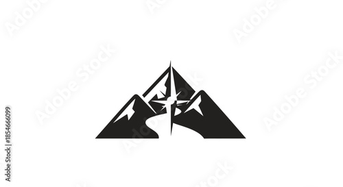 Minimalist mountain range compass logo for outdoor adventure and exploration branding