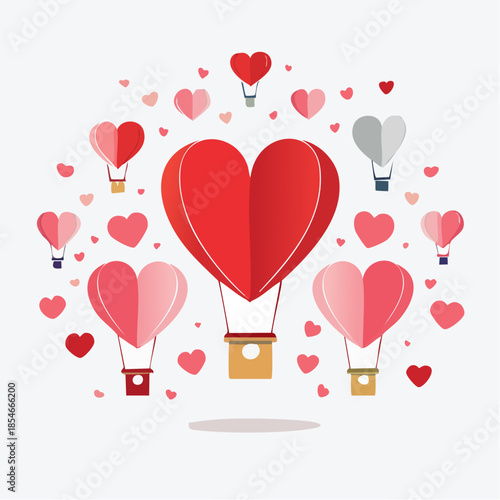 Romantic Valentine background with floating heart elements in flat vector style. Ideal for banners, posters, social media, greeting cards, and seasonal love-themed designs.