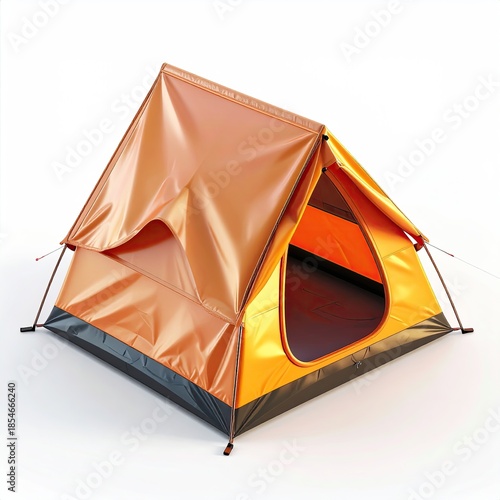 Rendered image of an orange triangular tent on white background