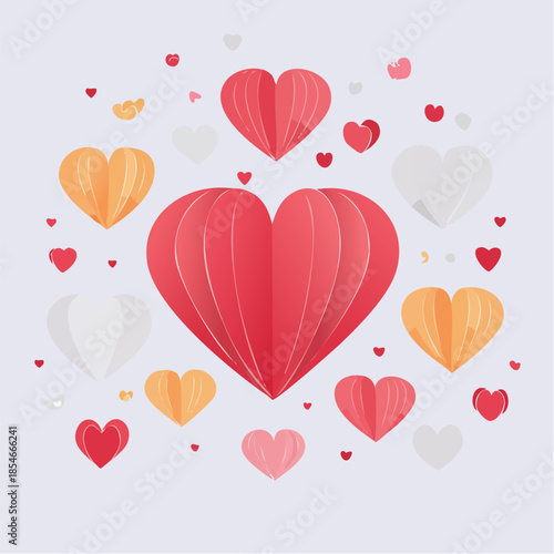 Romantic Valentine background with floating heart elements in flat vector style. Ideal for banners, posters, social media, greeting cards, and seasonal love-themed designs.
