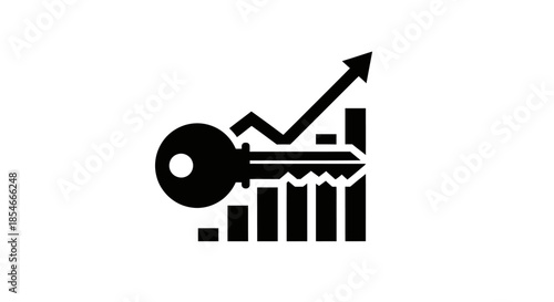Key to success business concept showing financial growth with key and bar graph