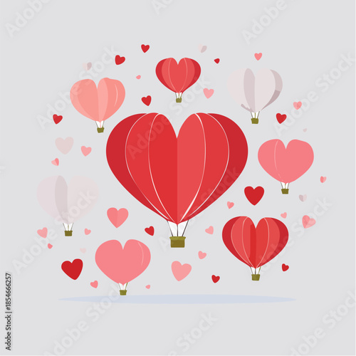 Romantic Valentine background with floating heart elements in flat vector style. Ideal for banners, posters, social media, greeting cards, and seasonal love-themed designs.