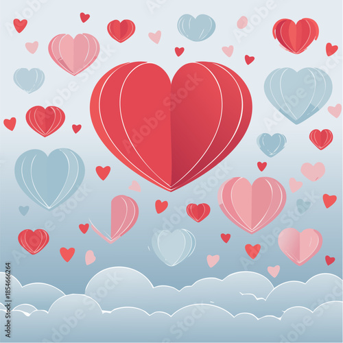 Romantic Valentine background with floating heart elements in flat vector style. Ideal for banners, posters, social media, greeting cards, and seasonal love-themed designs.