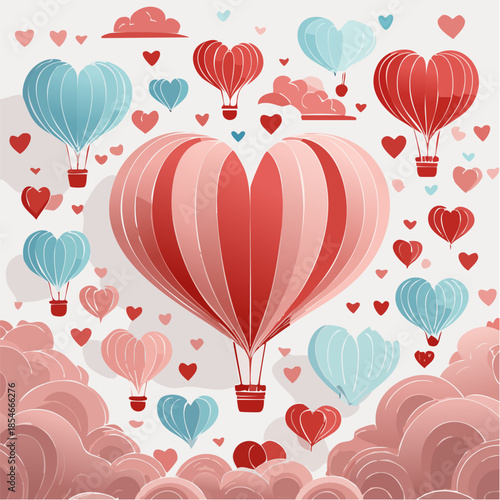 Romantic Valentine background with floating heart elements in flat vector style. Ideal for banners, posters, social media, greeting cards, and seasonal love-themed designs.