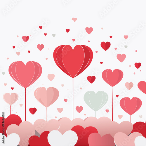Romantic Valentine background with floating heart elements in flat vector style. Ideal for banners, posters, social media, greeting cards, and seasonal love-themed designs.