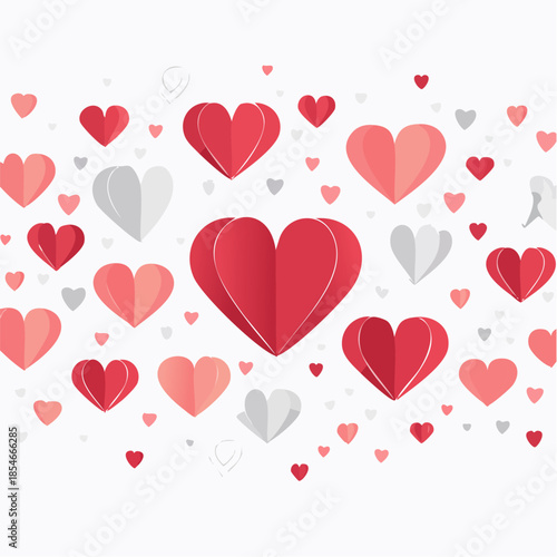 Romantic Valentine background with floating heart elements in flat vector style. Ideal for banners, posters, social media, greeting cards, and seasonal love-themed designs.