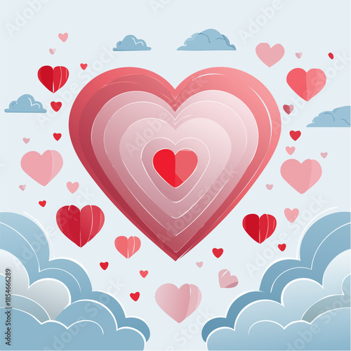 Romantic Valentine background with floating heart elements in flat vector style. Ideal for banners, posters, social media, greeting cards, and seasonal love-themed designs.