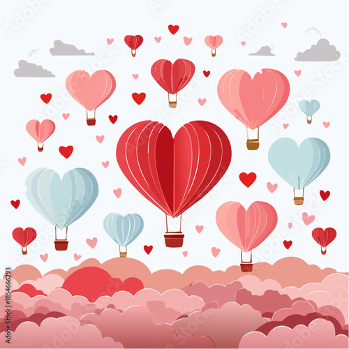 Romantic Valentine background with floating heart elements in flat vector style. Ideal for banners, posters, social media, greeting cards, and seasonal love-themed designs.