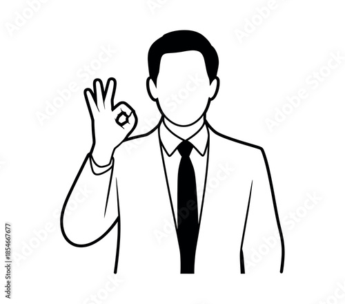 A man in a suit and tie gives an OK gesture to show approval.