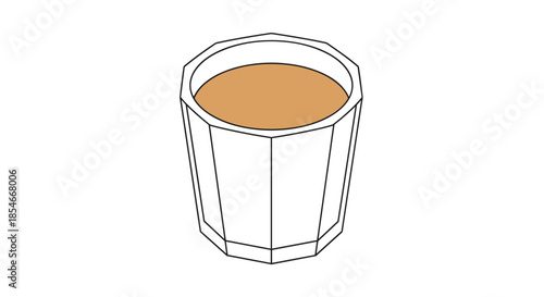 Illustration of oolong milk tea in a geometric glass, isolated on a white background with clean lines and minimalist design