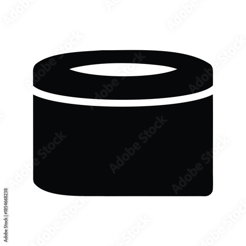 Simple graphic of a black cylindrical container with white inner circle