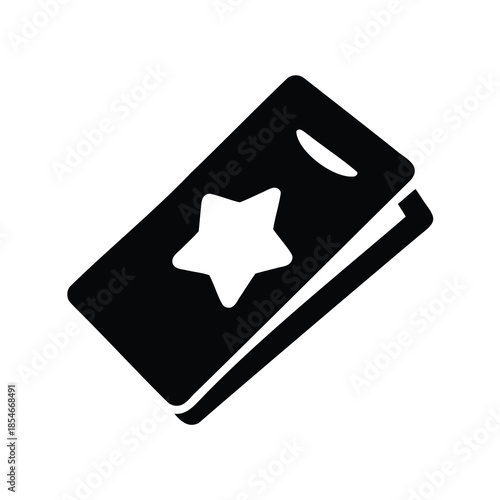 Black and white illustration of a reward card with a star on it