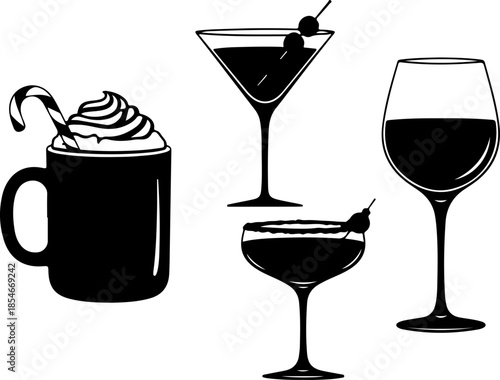 Holiday drinks silhouette vector illustration
