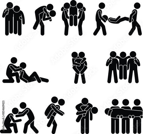 Diverse stick figures showing various forms of support and companionship