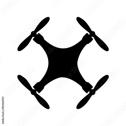 A minimalist black drone icon against a white background, showing four propellers