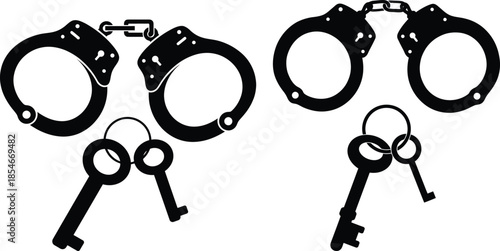 Handcuffs and keys set, symbolizing justice and freedom