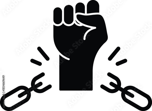 Fist breaking chain symbolizing freedom and power