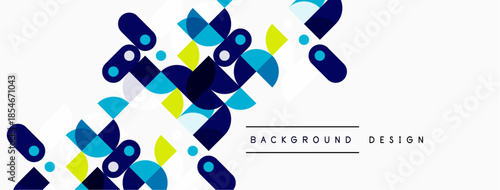 Abstract geometric shapes, blue, yellow, white. Modern design elements create dynamic visual texture. Minimalist style.