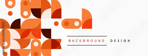 Abstract geometric shapes, orange hues dominate. Modern design elements create dynamic visual texture. Minimalist style, clean lines present.