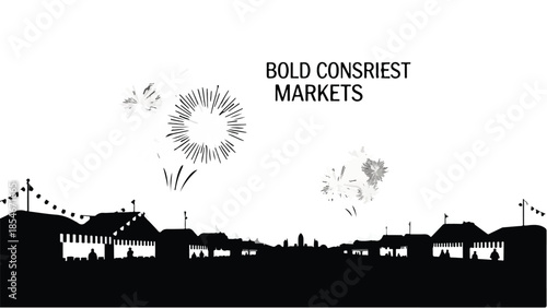 Celebratory fireworks illuminate a town's silhouette, marking a moment of bold market success.