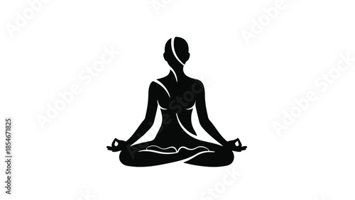 Serene silhouette of a woman meditating peacefully in a lotus pose, embodying tranquility and mindfulness.