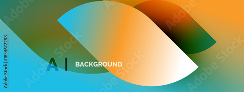 Abstract gradient shapes overlap. Blue, orange, green hues blend smoothly. Minimalist design suggests technology, innovation. Text reads AI BACKGROUND.